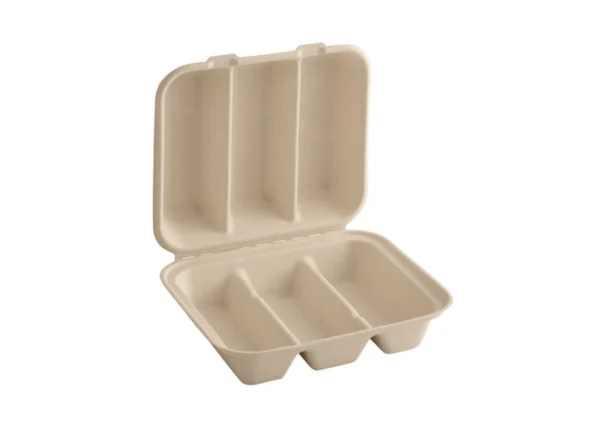 3-Compartment Compostable Fiber Taco Clamshell 9" x 8" x 3" - 300/Case