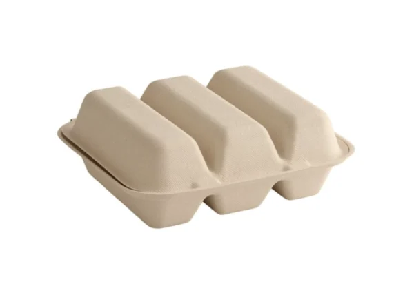 3-Compartment Compostable Fiber Taco Clamshell 9" x 8" x 3" - 300/Case - Image 2